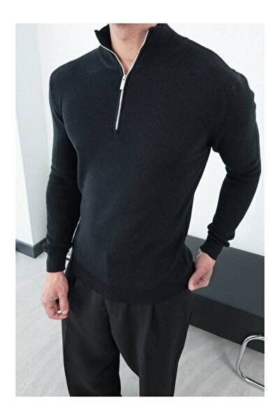 perasttesktil Pulover pentru bărbați cu guler ridicat fermoare