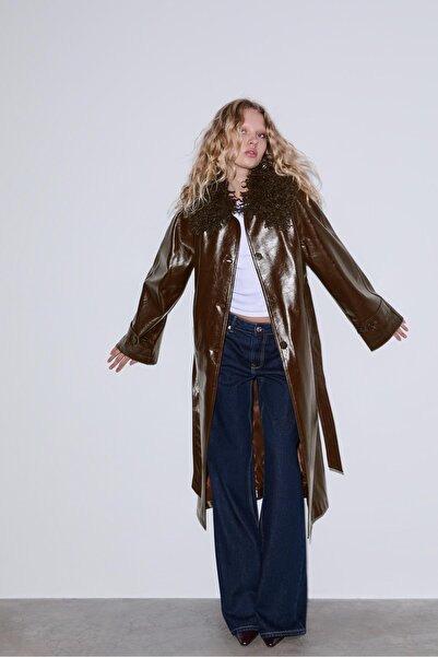 Stradivarius Uzun suni deri trençkot