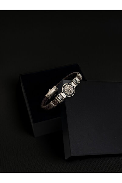 bilekki Hakiki Deri Özel El İşlemeciliği Aslan Erkek Bileklik