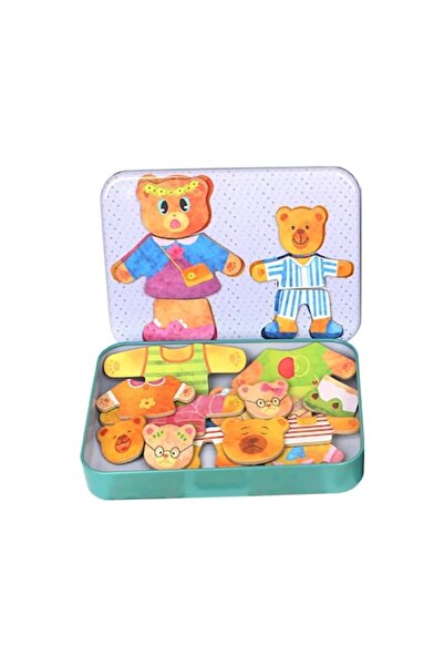 Picodino Puzzle ursuleț din lemn, set educativ, jucărie Montessori, vârste 1-3 ani, multicolor