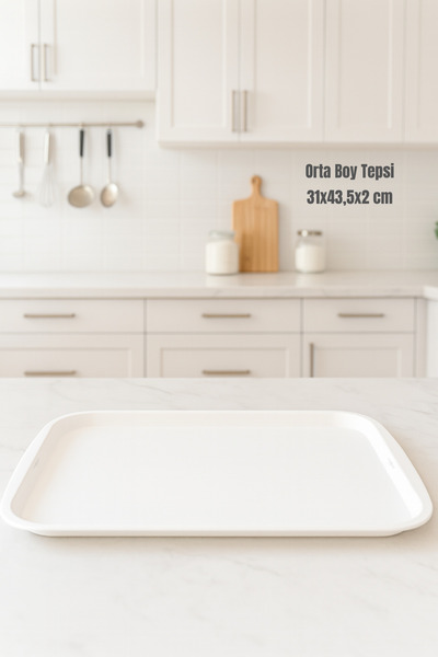 Melkan Home White Medium Rectangular Serving Tray – 31X43.5X2 cm - Durable and Stylish Design