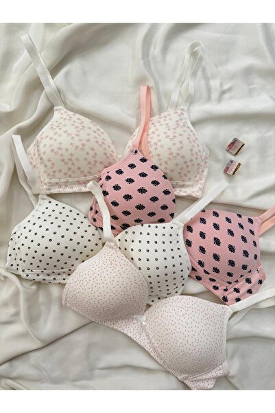 İNKO İÇ GİYİM Cotton Combed Cotton Wire-Free Unpadded 4-Piece Gathering Bra