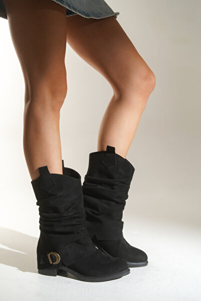 HVZ Exclusive Siyah Süet Kadın Diz Altı Çizme Yovar Günlük Klasik Çizme Diz Üstü Bot