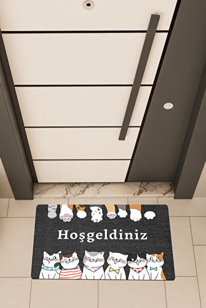 Dormot High Quality Digital Printing Black, Standard, Cats and Paws Themed Doormat