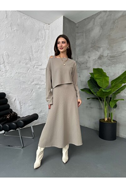 Elif Özbey Butik Vizon Bluzlu Elbise İkili Takım