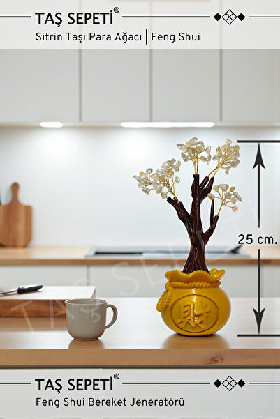 TAŞ SEPETİ Sitrin Doğaltaşı Büyük Boy Bolluk Bereket Para Ağacı Feng Shui Bereket için Para Jeneratörü 25cm