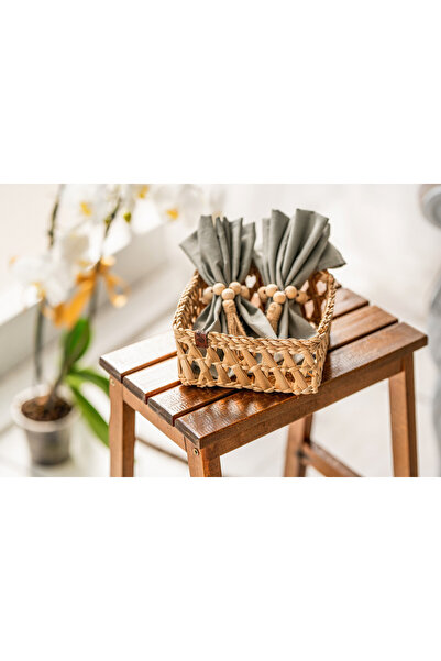 El Yapımı Doğal Hasır Peçetelik 15x15x8 cm Dekoratif ve Fonksiyonel