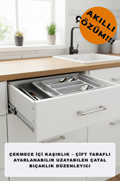 MH MiniHediye Drawer Cutlery Organizer – Double-Sided Adjustable Expandable Cutlery Holder Organizer