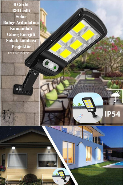 Fırsat7 Güneş Enerjili 6 Gözlü 120 Ledli Solar Bahçe Aydınlatma Kumandalı Sok...