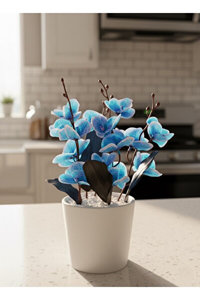 etxShop Modern Dekorasyon İçin Şık Düz Alçı Saksıda Çiçek Vazo Yapay Orkide M...
