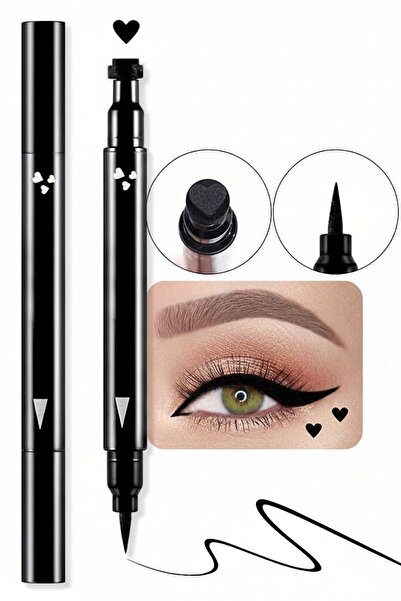 Femmelogy Kalp Desenli Çift Taraflı Eyeliner Stamp Suya Dayanıklı Akmayan Siyah Damga Kalem