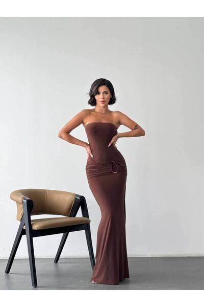 Misscix Kadın Abiye Elbise Drapeli Halka Detaylı Straplez Bodycon Maksi Elbise - Abiye & Mezuniyet Elbisesi