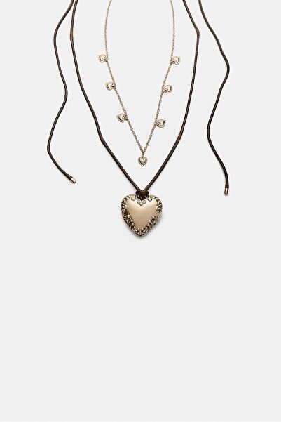 Stradivarius Set of 2 heart cord necklaces