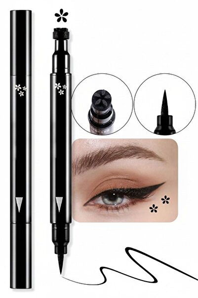 Femmelogy Çiçek Desenli Çift Taraflı Eyeliner Stamp Suya Dayanıklı Akmayan Siyah Damga Kalem