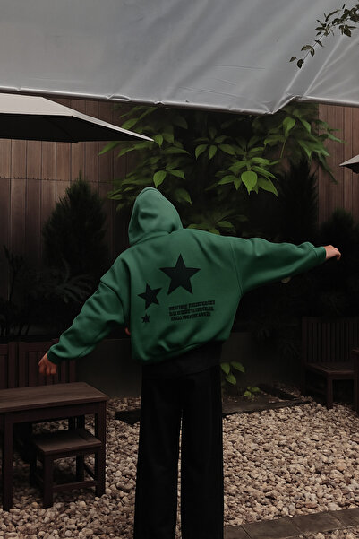 CLASSY.MODA سترة رياضية بغطاء للرأس للجنسين بمقاس كبير مع طباعة نجمة كبيرة في...