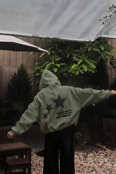 CLASSY.MODA Unisex Oversize Hooded Sweatshirt Back Large Star Printed Casual Daily Streetwear