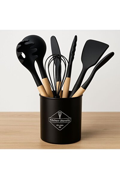 Koliva Home KOLİVAHOME kitchen utensils metal standlı bambu ahşap saplı silik...