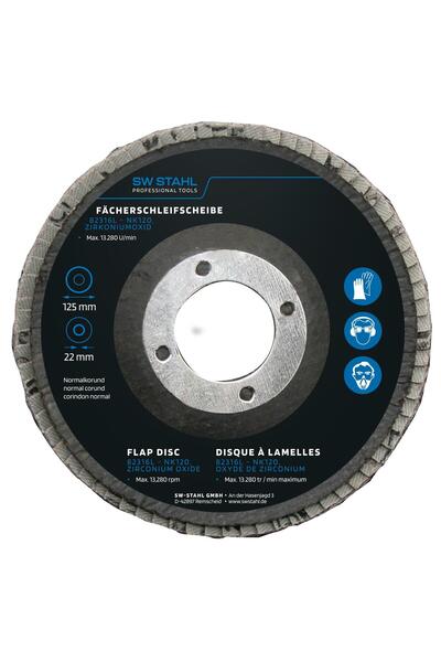 SW-Stahl Set de 10 discuri cu clapete, 125 mm, oxid de zirconiu, granulație N...