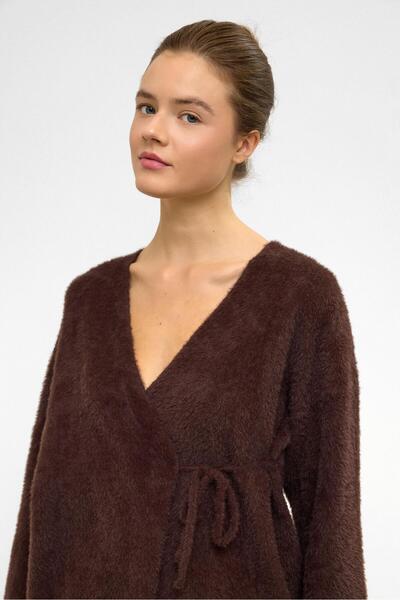 Olcay Lace-Up Closure Soft Knitwear Cardigan Brown 8269