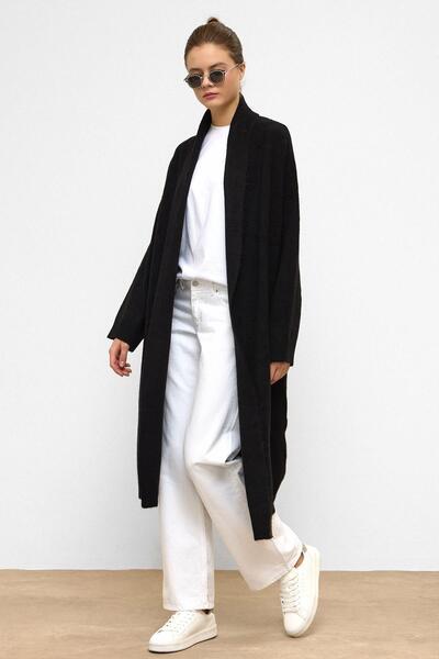 Olcay Oversize Long Knitwear Cardigan Black 8271