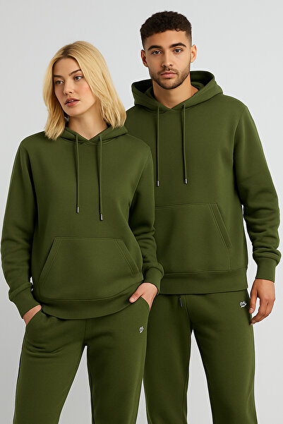 CLASSY.MODA Unisex Basic Plain Oversize Hooded 3 Thread Comfortable Tracksuit Set with Kangaroo Pocket