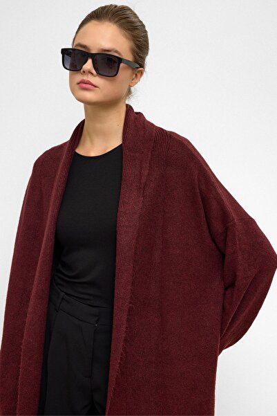 Olcay Oversize Long Knitwear Cardigan Bordo 8271