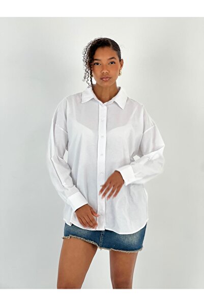 Miss Poem Women's Back Stone Leopard Printed White Shirt