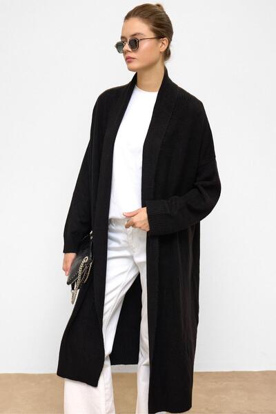 Olcay Oversize Long Knitwear Cardigan Black 8271