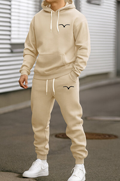 classy moda 3 Thread Kangaroo Pocket Hooded Sweatshirt Set – Minimal Bird Pri...