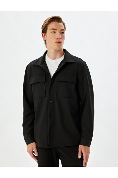 Koton Langärmlige Hemdjacke – Druckknopf und Taschendetail