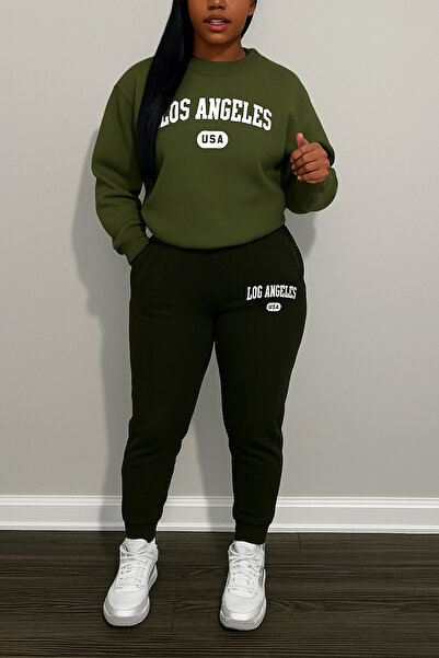 CLASSY.MODA Women's Tracksuit Set Hooded Sweatshirt and Jogger Pants Los Angeles Usa Print