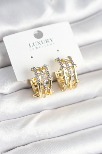 Lisinya Brass Gold Color Stone Hoop Women's Earrings - Tygoo