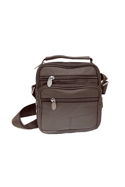 OEM Men's leather shoulder and hand bag, dark brown, 17/18 cm, 3066