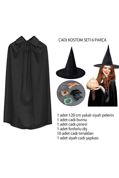 Lisinya Witch Costume Set 6 Pieces - Hat Cape Teeth Fingernails Jaw and Nose ...