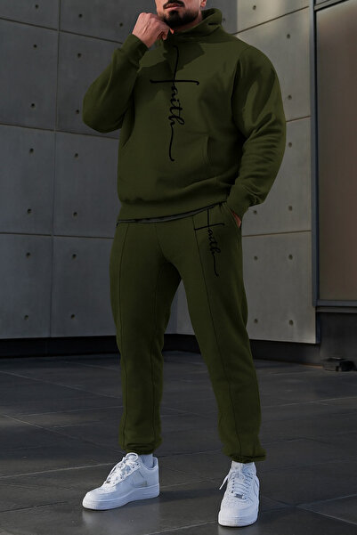 CLASSY.MODA Faith Text Printed 3 Thread Kangaroo Pocket Hooded Sweatshirt and Sweatpants Set Unisex