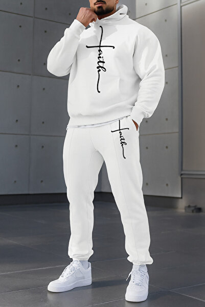 CLASSY.MODA Σετ Unisex με φούτερ με κουκούλα και φούτερ με τσέπες καγκουρό με στάμπα με κείμενο Faith