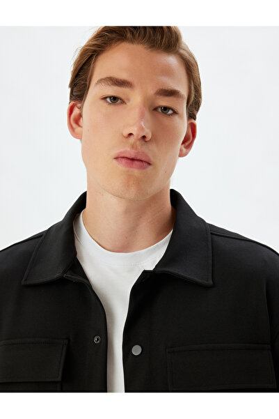 Koton Langärmlige Hemdjacke – Druckknopf und Taschendetail