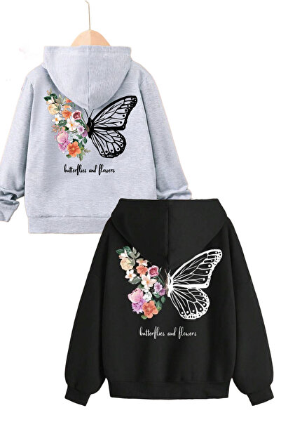 coolart Butterflies Flowers Παιδική ζακέτα με φερμουάρ - Μαύρο γκρι με στάμπα...