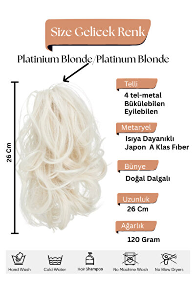 YARAT Platinyum Sari Topuz At Kuyruğu 4 Metalli Şekillendirilebilen Sentetık Saç Peruk Postış Tokalı