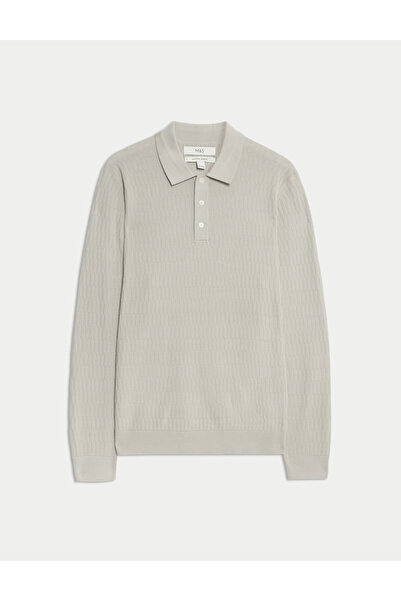 Marks & Spencer Pamuk Modal Geometrik Doku Triko Polo Yaka Tişört