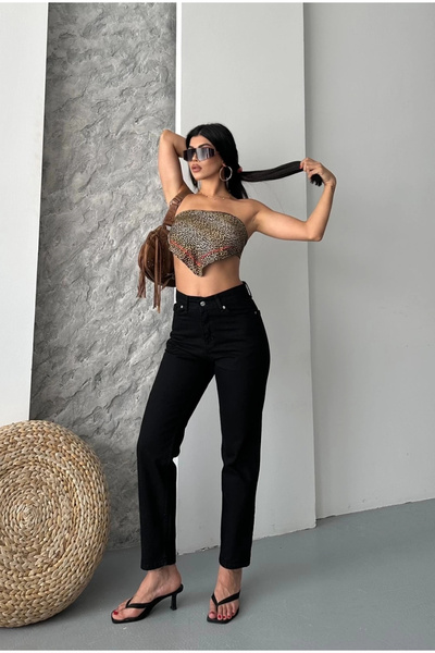 Wear Up Mom Fit Enzyme Stone Wash Jeans Pants Black D2006