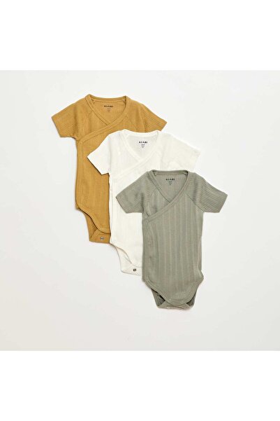 KIABI مجموعة من 3 بدلات جسم مضلعة باللون الأخضر