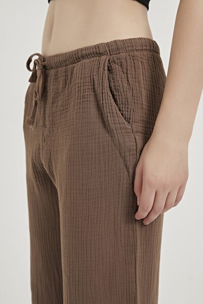 Arma Life Women's Elastic Waist Casual Brown Muslin Pants