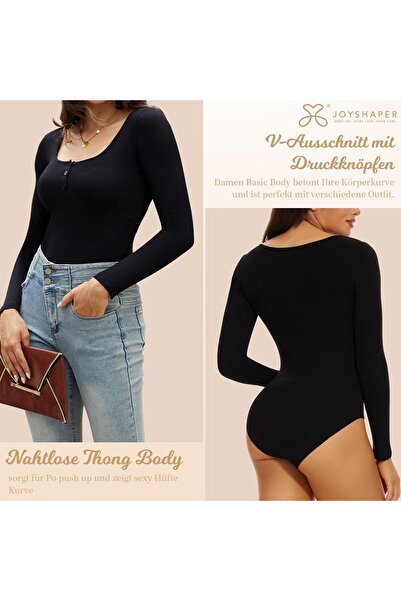 Joyshaper Women's Long-Sleeved Bodysuit Crew Neck Top Shirt String Body