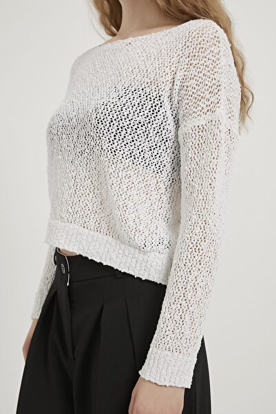 Arma Life Women's Off-Shoulder See-Through Basic White Knitwear Blouse