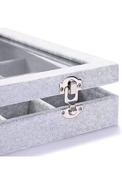 Hope صينية مجوهرات، منظم مجوهرات متعدد الوظائف مع غطاء وقفل للخاتم والأقراط و...