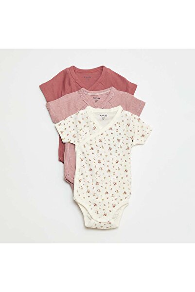 KIABI مجموعة من البدلات القصيرة الأكمام - مجموعة من 3 قطع باللون الوردي