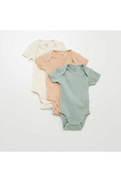 KIABI بدلة جسم محبوكة سادة - عبوة من 3 قطع بيج