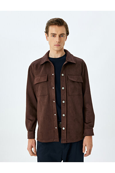 Koton Regular Fit Faux Suede Shirt Jacket with Flap Pocket Detail