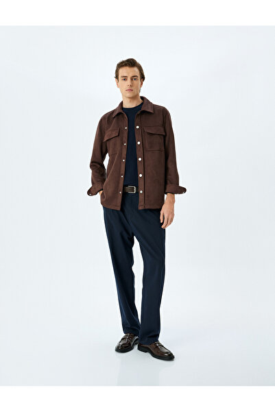 Koton Regular Fit Faux Suede Shirt Jacket with Flap Pocket Detail
